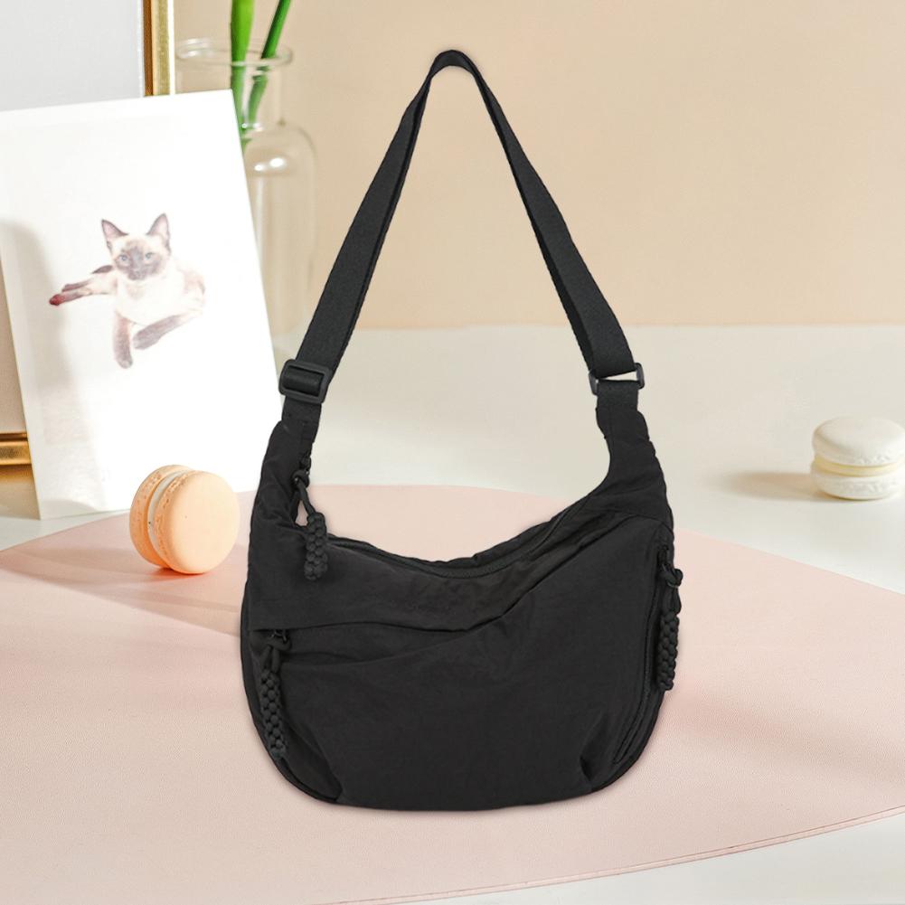 Женская Сумка-Кроссбоди Полумесяц с Множеством Карманов Лунная Сумка на Плечо Большой Вместимости Нейлоновая Сумка-Полумесяц Регулируемый Ремень Повседневная Сумка Хоббо чёрный