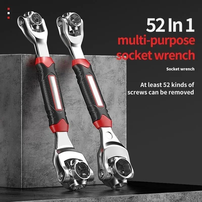 New 52 in 1 Tools Socket Works Universal Ratchet Spline Bolts Sleeve Rotation Hand Tools 360 Degree Multipurpose Tiger Wrench