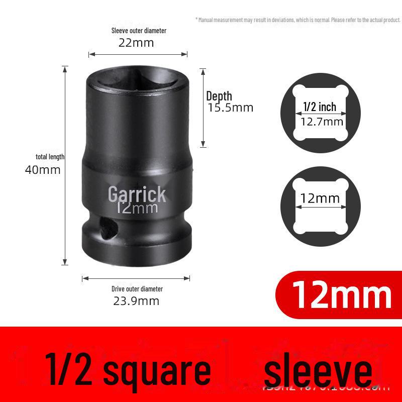 Viereckige Stecknusshülse mit Vierkantkopf, zwei äußere Vierkantlöcher, 22/24 Dafei, 12,5 mm, kleiner Luftkanonenschlüssel.