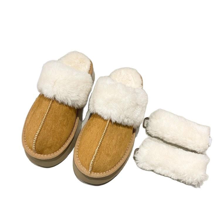 Large Size Thick-soled Snow Boots for Women's 2025 New Velvet Bag Head Cotton Mop Fashion Half Tray Two Wear Rear Strap Fluffy Shoes