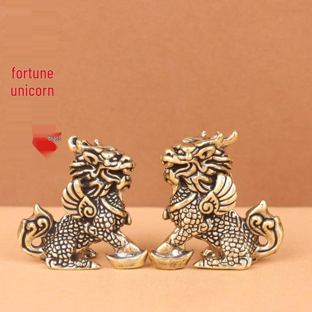 Brass Qilin Pair Ornaments for Home, Shop, Bedroom, Office, and Living Room Protection