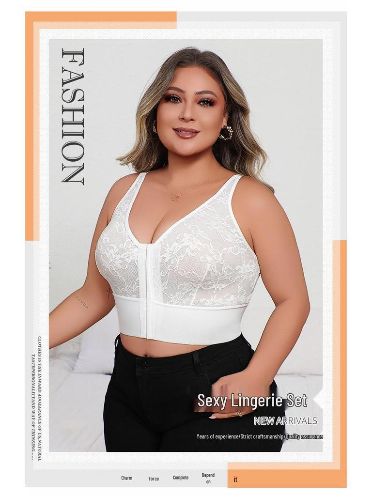 Dámské hluboké V krajkové průhledné spodní prádlo nadměrné velikosti s předním zipem a nastavitelnou tvarující podprsenkou