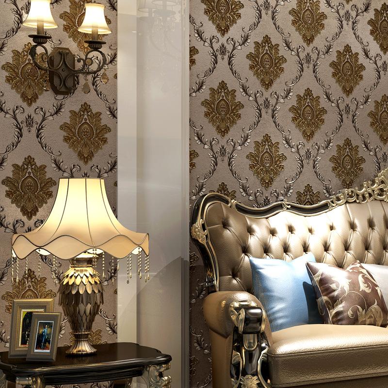 European 3D Damascus Wallpaper Sticker - Modern Damask Floral Wall Paper Background el Loft Wallcovering Mural Pvc Waterproof