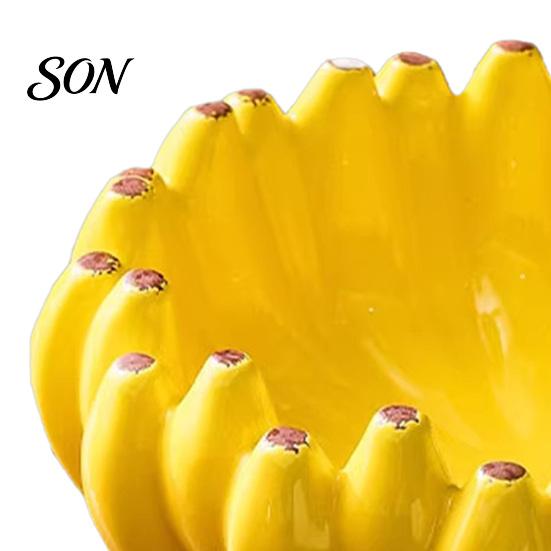 Centro de Mesa Decorativo Plátano Cerámico Frutero, Bandeja Amarilla Creativa, Bol Ensalada para Cocina Encimera de Comedor Dulces Modernos