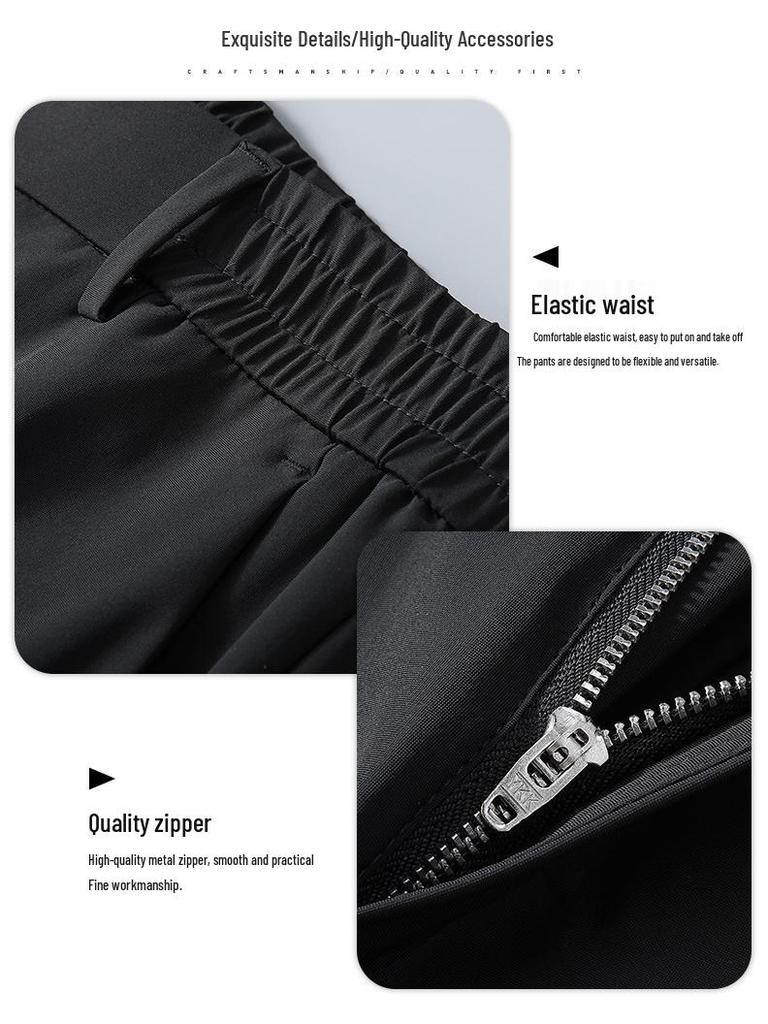 Men's High-End Quick-Drying Ice Silk Elastic Waist Straight-Leg Casual Business Pants