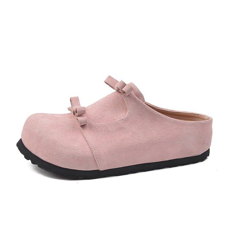 [Yushilai] Bow-tie sweet bag head slippers women's spring 2025 new flat bottom with skirt one pedal