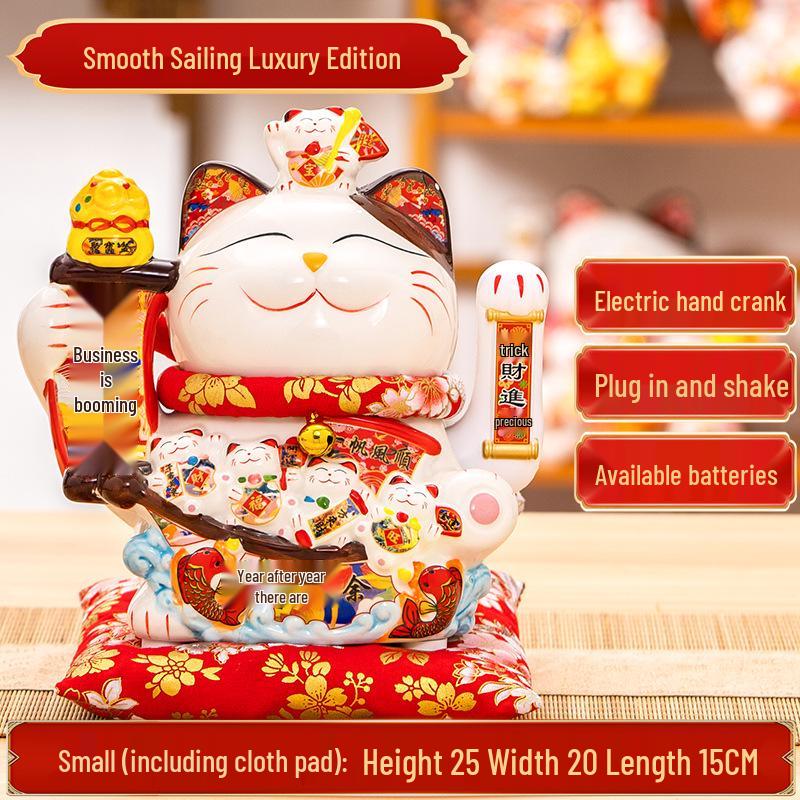 Large Waving Hand Lucky Cat Ornament - Cashier Desk Home Decor Gift