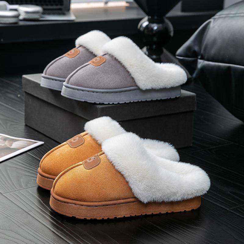 Fleece and thickened wool cotton slippers autumn and winter home indoor warm non-slip, deodorant and sweat-absorbing home slippers women's