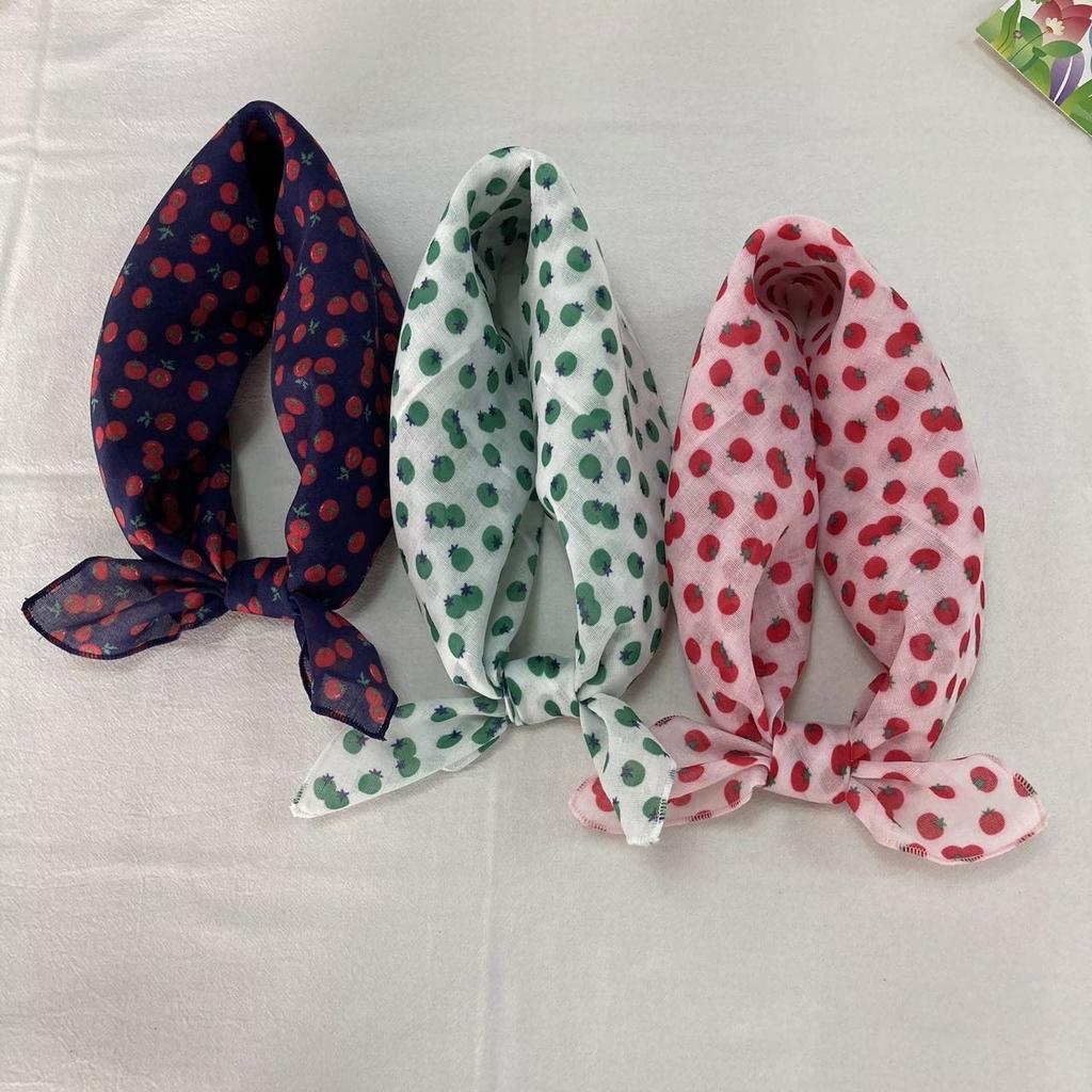 61 * 61 new polka dot dopamine small square scarf cute headscarf cotton and linen summer scarf silk scarf neck protection thin