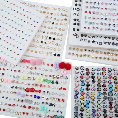 100 Pairs/lot Women Small Stud Earrings Sets Crystal Girl Child Star Heart Moon Earring Jewelry