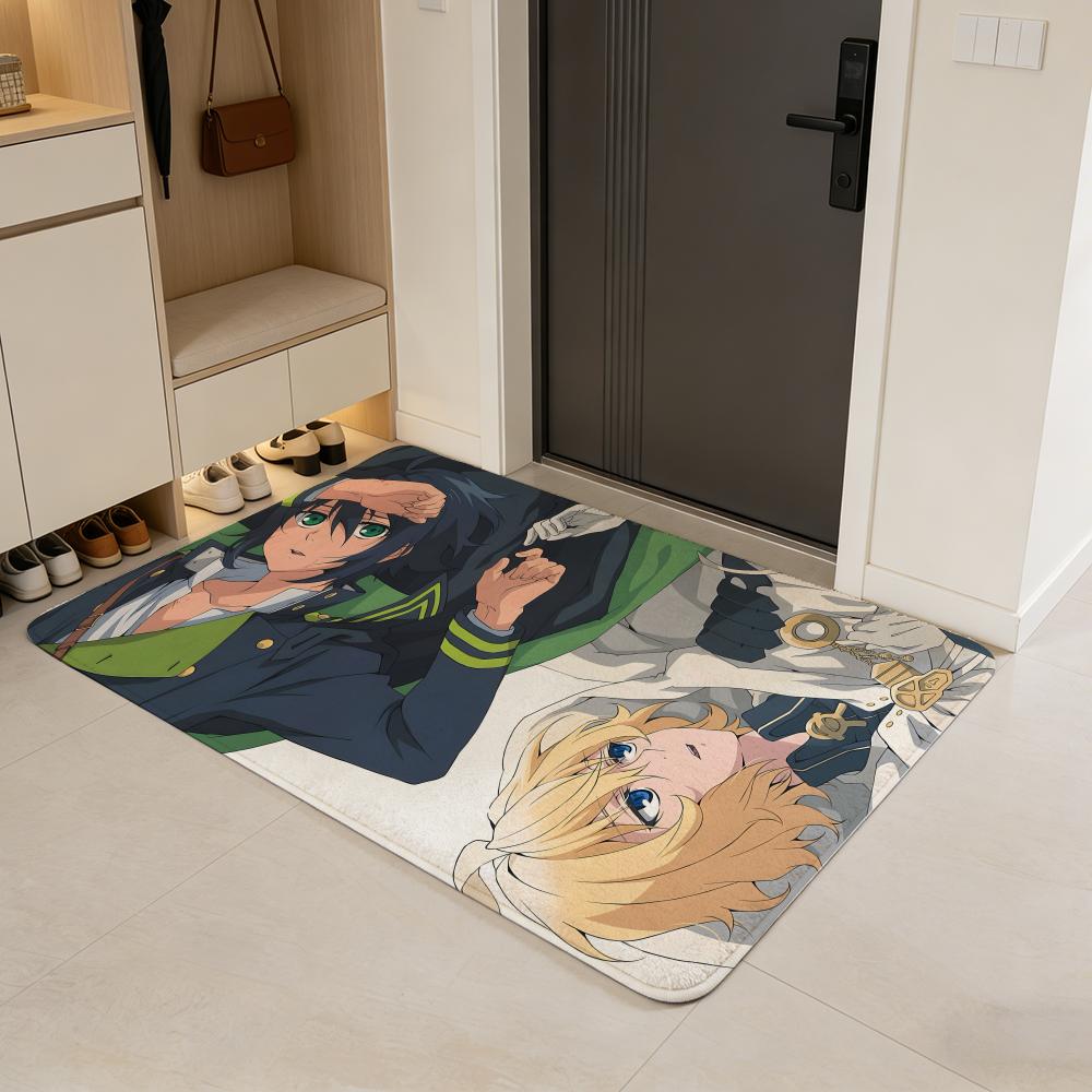 anime S-Seraph of the End Floor Mat Flannel Door Mat Non-Slip Absorbent Washable Indoor Home Rug