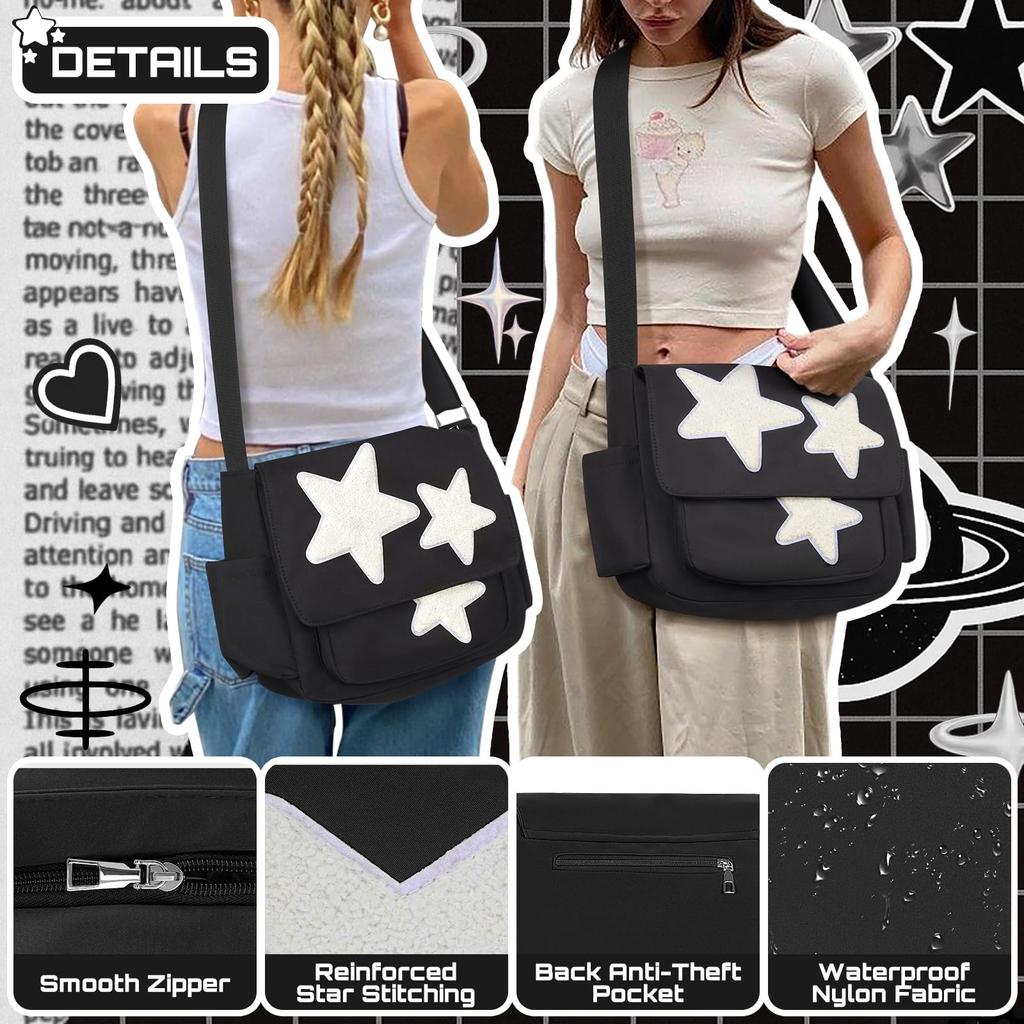 Cute postman Bag, aesthetic crossbody bag,Y2K Star Grunge Bag Emo ladies' single-shoulder handbag A-DH