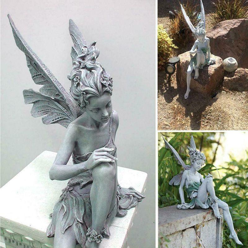 And Tudor Turek Sitting Fairy Statue Garden Ornament Resin Craft Landscaping