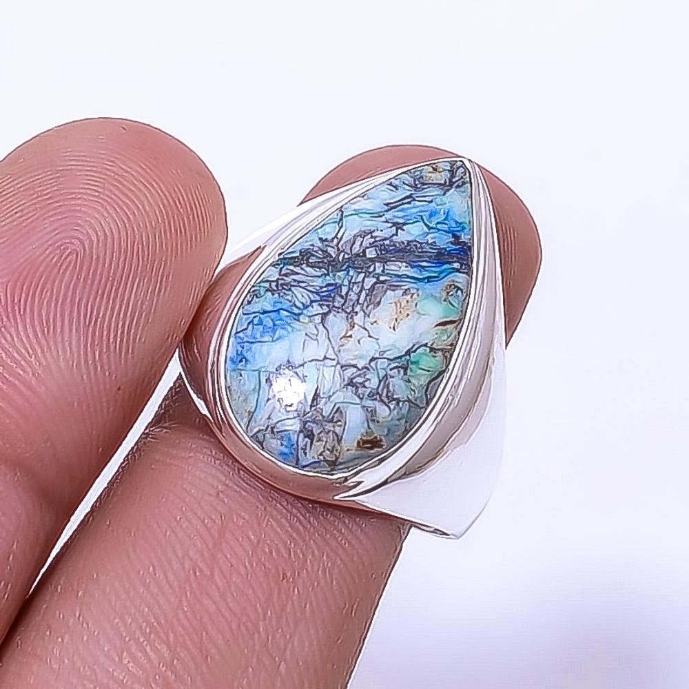 

Azurite Turquoise - Utah Gemstone 925 Sterling Silver Ring S.9 R_9496_286_16