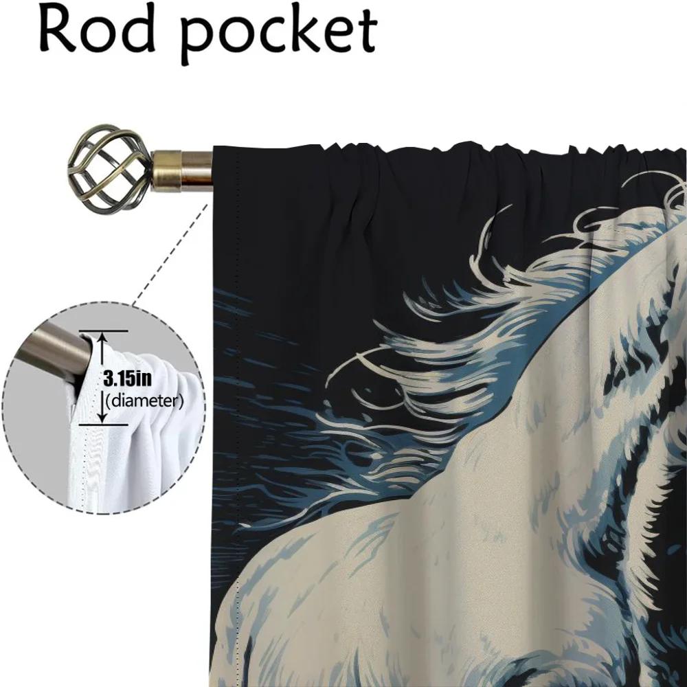 Horse Curtains for Living Room Curtain Partition Halloween Decoration Home Interior Curtains 2 Pieces Tulle for Bedroom Shades