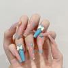 Macaron Blue Flower Nail Stickers: Wearable, Removable, Self-Adhesive Manicure Tips
