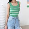 New Arrivals Open Run Women Simple Stripe Square Neck Sleeveless Knit Top
