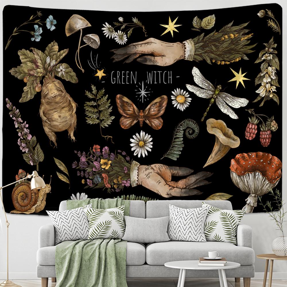 Vintage Psychedelic Mushroom Sun Tapestry Plant Celestial Floral Wall Hanging Hippie Tapiz Dorm Decor18