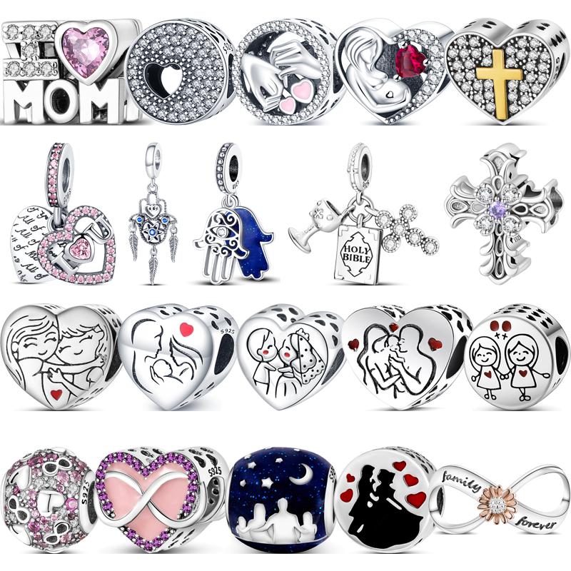 925 Sterling copper Infinite Symbol Love Heart Cross Forever Family Fine Beads Fit Original Pantaro Charms Bracelet DIY Zircon