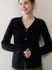 Women's Ribbed V-Neck Cashmere Cardigan - Long Sleeve, Loose Fit, Casual Base Layer Sweater.