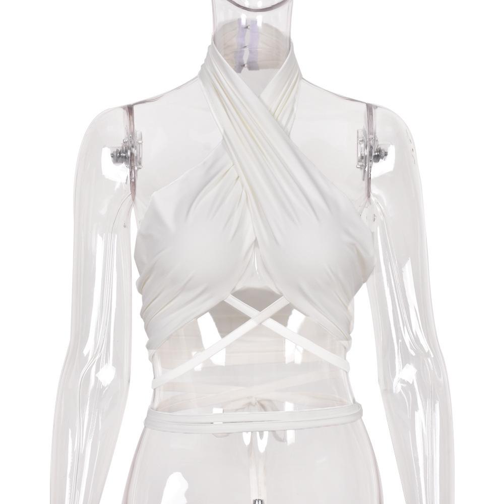 New Summer Solid Color Backless Lace-Up Top for Women - European & American Style