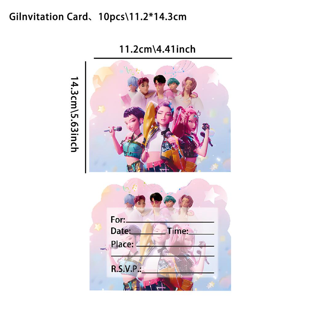 12PCS Kpop Demon Hunters Theme Invitation Cards Single & Double Sided Cute Cartoon Birthday Party Invitation Cards for Kids Fans