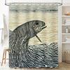Modern Decorative Fish Bath Curtains for Home Bathroom White Black Printed Shower Curtain with Rod Pocket Hemline (180x245 cm)