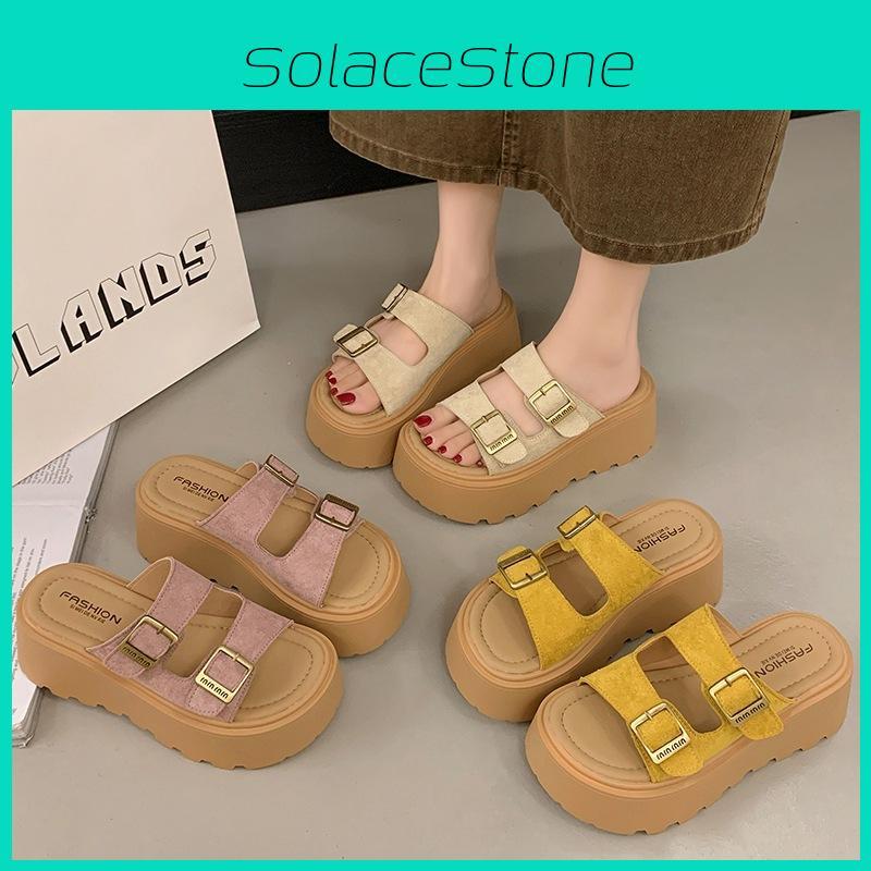 Thick Buckle Metal Soled Summer Women Slippers For Wear Daily