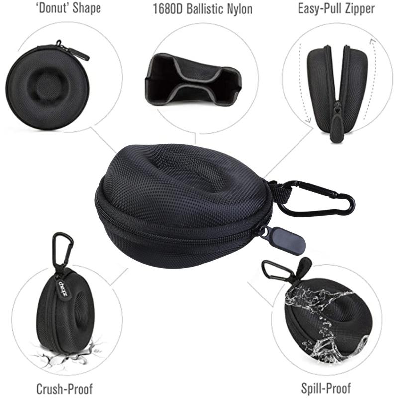 Portable EVA Watch Box with Zipper and Carabiner Black Single Watch for Case for Outdoor Activities Sports Skiing Climbi
