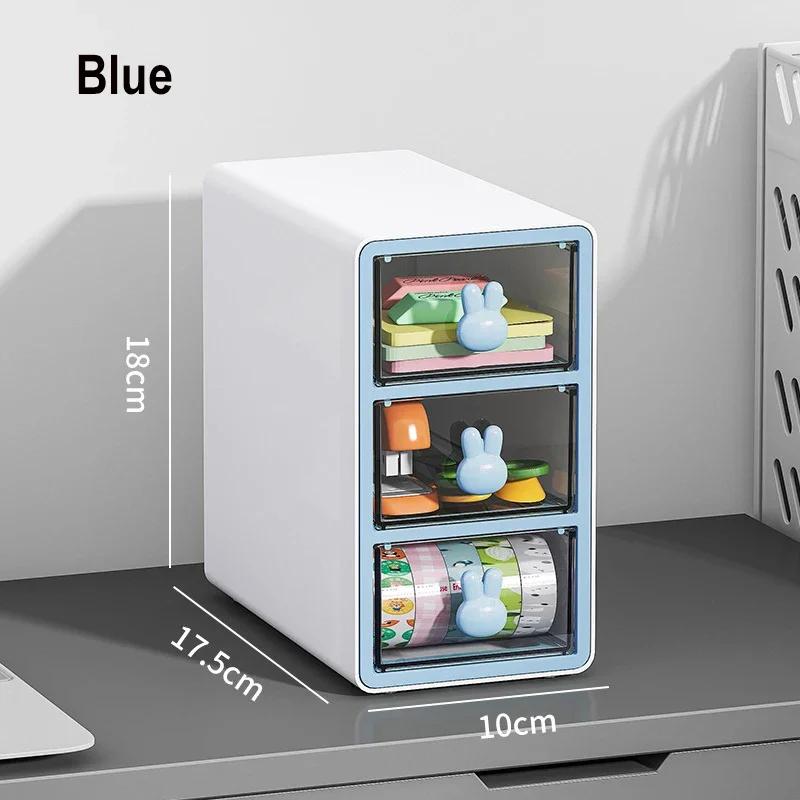 1Pc 3-Grid Thickened Desk Drawer Organizer Cartoon Rabbit Stationery Office Desktop Storage Box Transparent Makeup Organizer