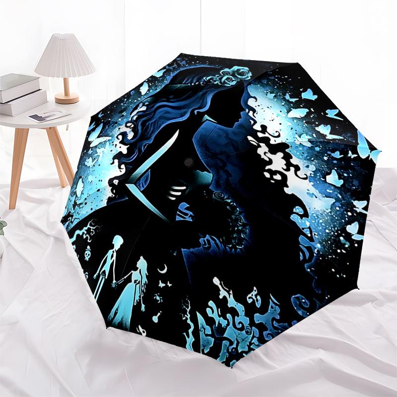 

Corpse Bride Blue Butterfly Dream: Automatic Opening/Closing Umbrella with Foldable Design and Iron Frame Perfect Gift for Fans, Travelers,