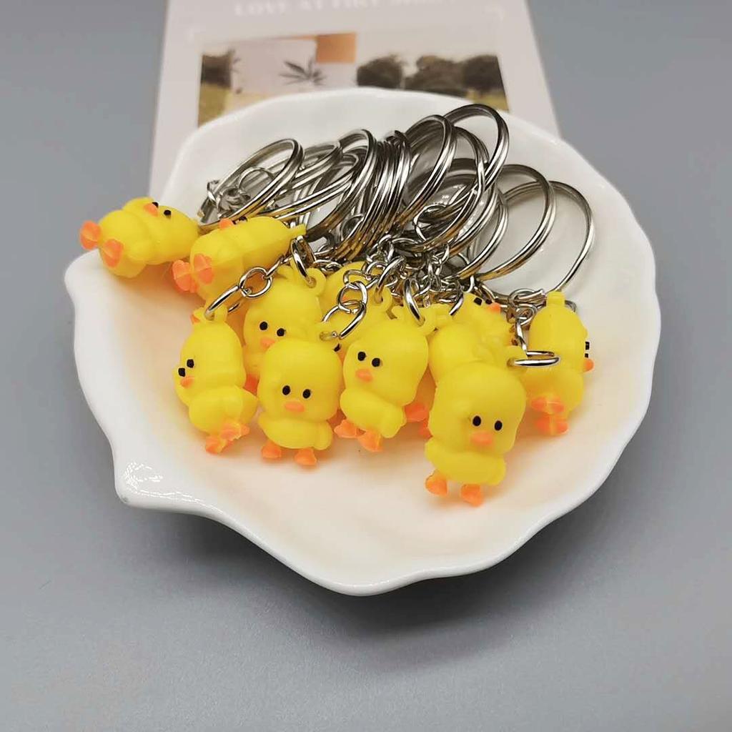 10 Pcs Yellow Rubber Ducky Keychains Duck Key Chains Mini Cute Novelty Key Rings Bag Pendants Car Pendants with Yellow Duck for Kids