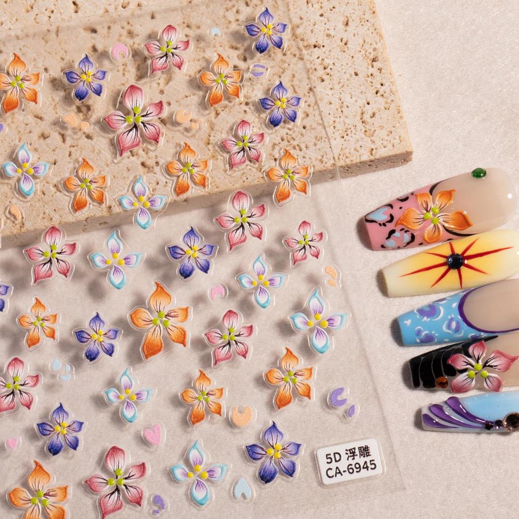 Maillard Devil 3D Seven-Color Five-Petal Flower Nail Art Stickers