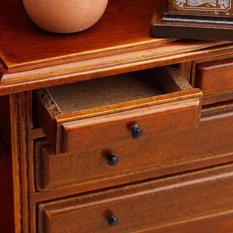 Genuine Wooden Drawer Chest Miniature Furniture For Model house Locations Highlighting Historical Handle Accents