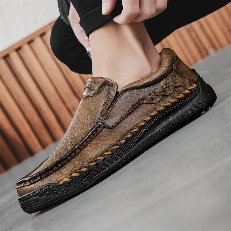 Men's Slip-on Retro Casual Shoes Large Size Handmade Genuine Leather Casual Boots  Suit Casual Wedding Shoes