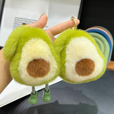 Uroczy wisiorek do kluczyków do samochodu z włosów królika rasy Rex w kształcie awokado, wisiorek do torby na książki, prezent