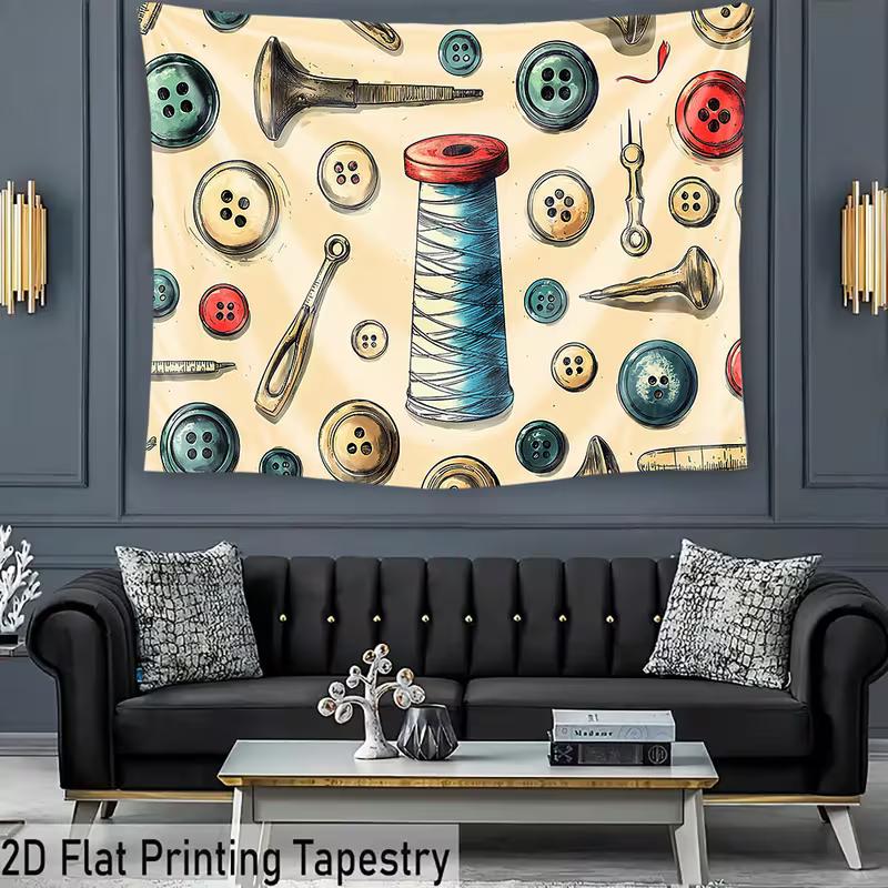 Vintage Sewing Room Backdrop Buttons Thread Spool Tools Photography Background