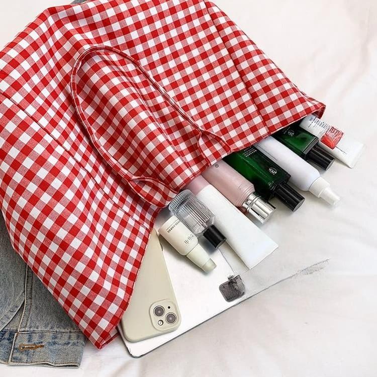 Contrast Color Plaid Shoulder Bag Large Capacity Tote Bag