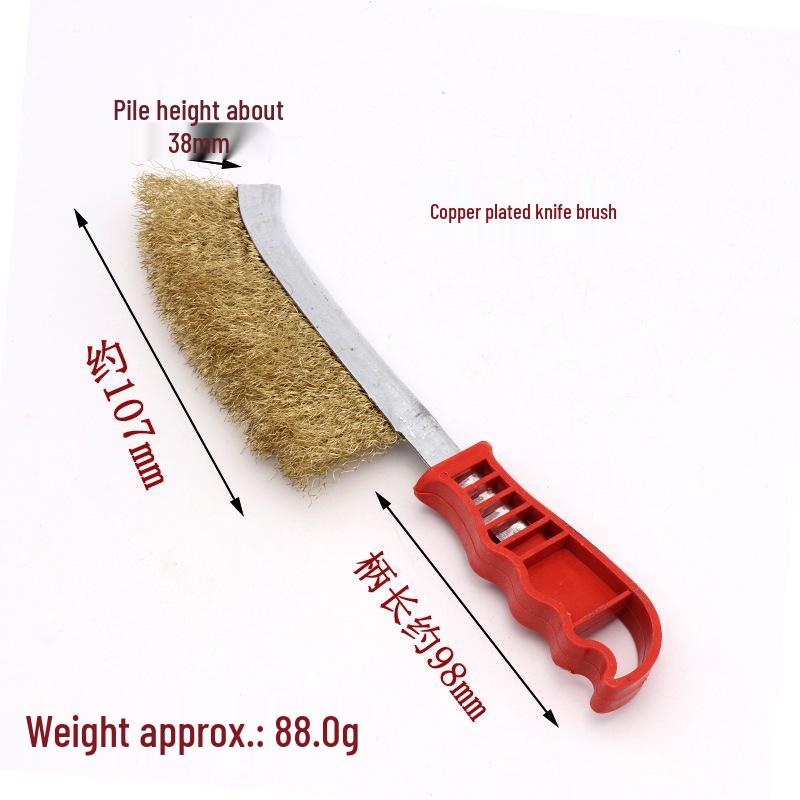Steel Wire Knife Brush with Copper-Plated Finish, Rust Removal, Seam Cleaning, Plastic Handle