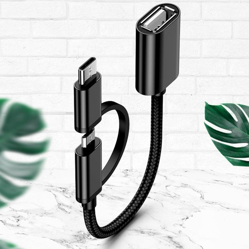 Double  Interfaces OTG Cable Portable OTG Adapter with Aluminum Housing Data Transfer Cable 150mm Length for Phones Tablets 