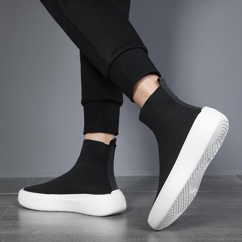 2025 new spring men's shoes versatile casual height-increasing canvas shoes men's high-top socks trendy shoes