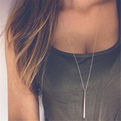 Exquisite Rod Simple Classic Stick Pendant Hollow Girl Chain Square Necklace Long Jewelry Women KTJ