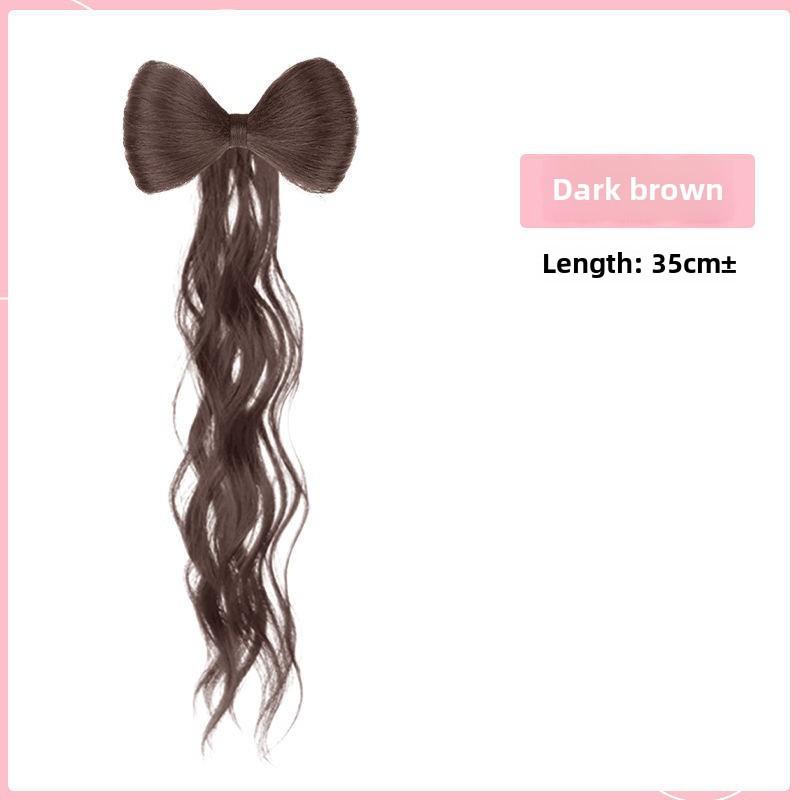 

Накладные волосы с бантом и наполовину собранными в хвостик, зажим для волос, небрежный пучок 1PCS темно-коричневого