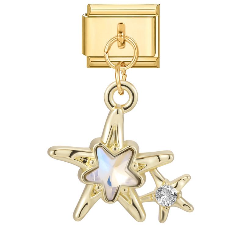 Zircon Eyes Star Heart Starfish Moon Gold Color Pendant Italian Charm Links Fit 9mm Bracelet Stainless Steel DIY Jewelry Gifts