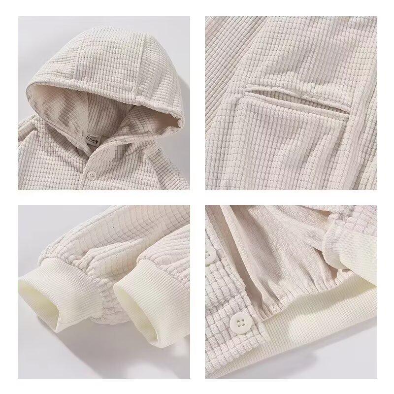 Men's Oversized Retro Waffle Knit Hooded Sweatshirt - Heavy-Weight Casual Jacket for Spring & Autumn by Trendy Brand