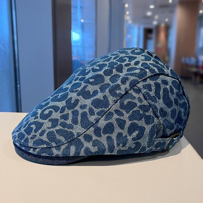 American Retro New Leopard Print Forward Hat Female Spring and Summer Niche Anti-wear Beret Show Face Small Painter Hat