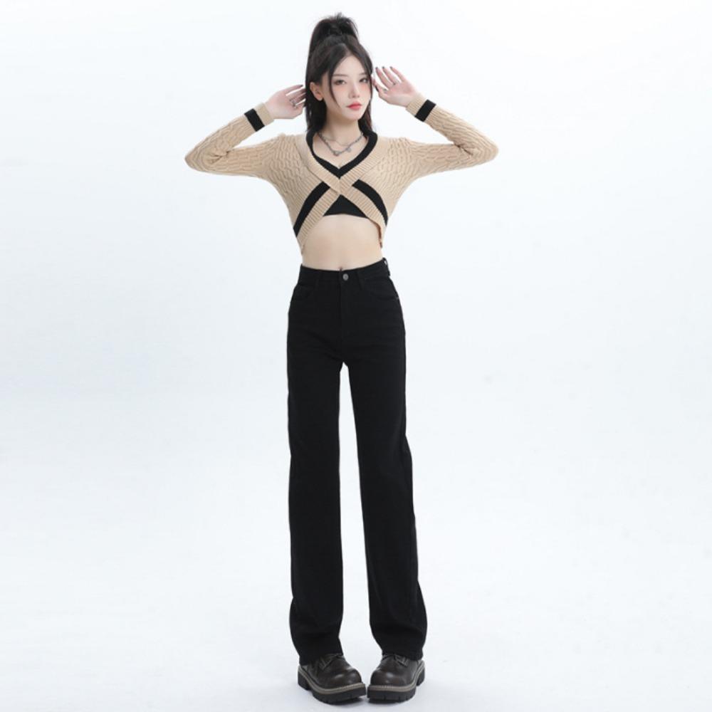 Commuter Trend Straight Jeans Women's 2025 Autumn and Winter Textured High Waist High Skinny Wide Leg Jeans
