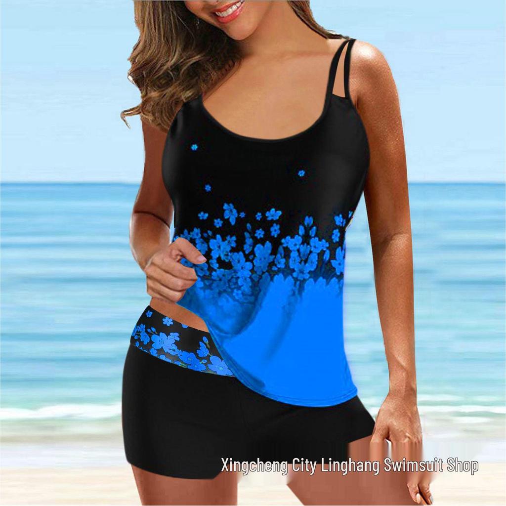 European and American Fashion Sexy Printed Split Waist Bikini Swimsuit for Women