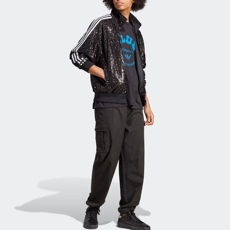 Adidas Originals Clover Blue Version Series Striped Print Sequin Sports Jacket Men Jackets Black IA2461