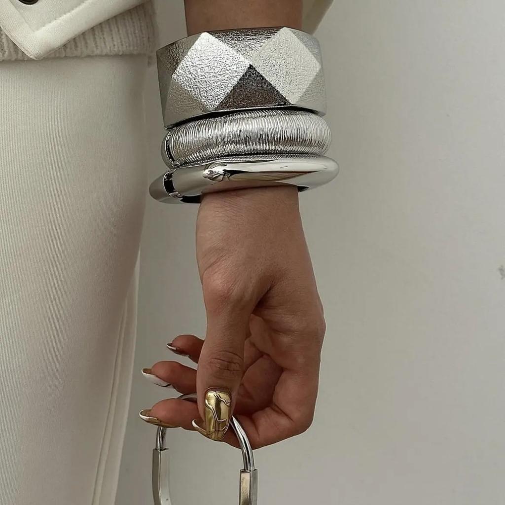 DIEZI 3 Different Style Punk Geometric Cuff Bangles Fashion Gold Silver Color Spring Bracelet Bangles For Women Men Jewelry